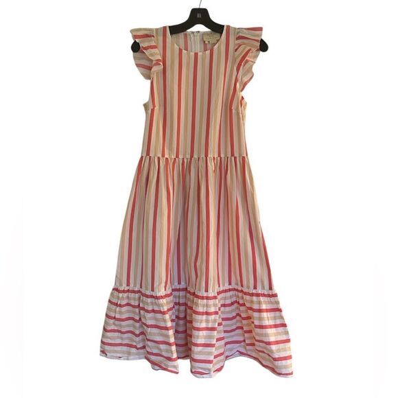 Kate Spade Pink Peach Sherbert Midi Dress Striped Tiered MSRP 328.00 - Picture 2 of 15